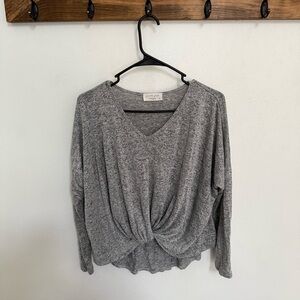 Lavender Field Heather Gray Twist Front Long Sleeve Top